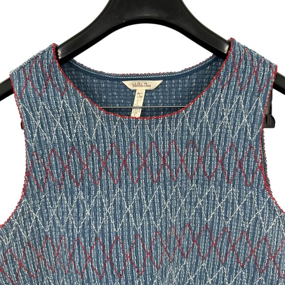 Matilda Jane Roxie Striped Tank Top Smocked Sleeveless Blue Embroidered Size L - Picture 3 of 8